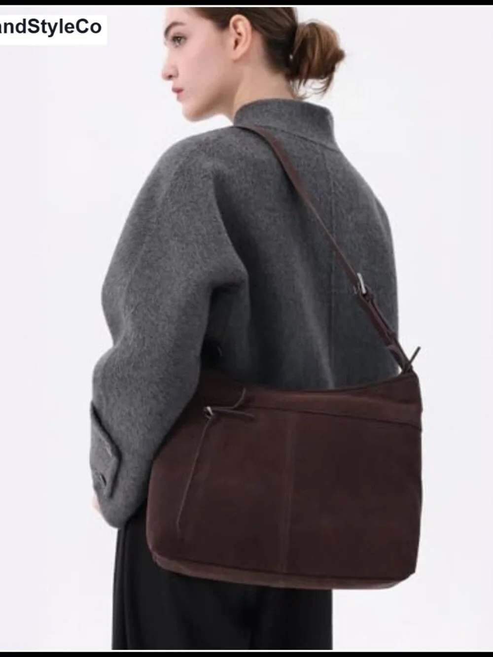 Genuine Suede Leather Slouchy Hobo Shoulder Crossbody Handbag Zip Top